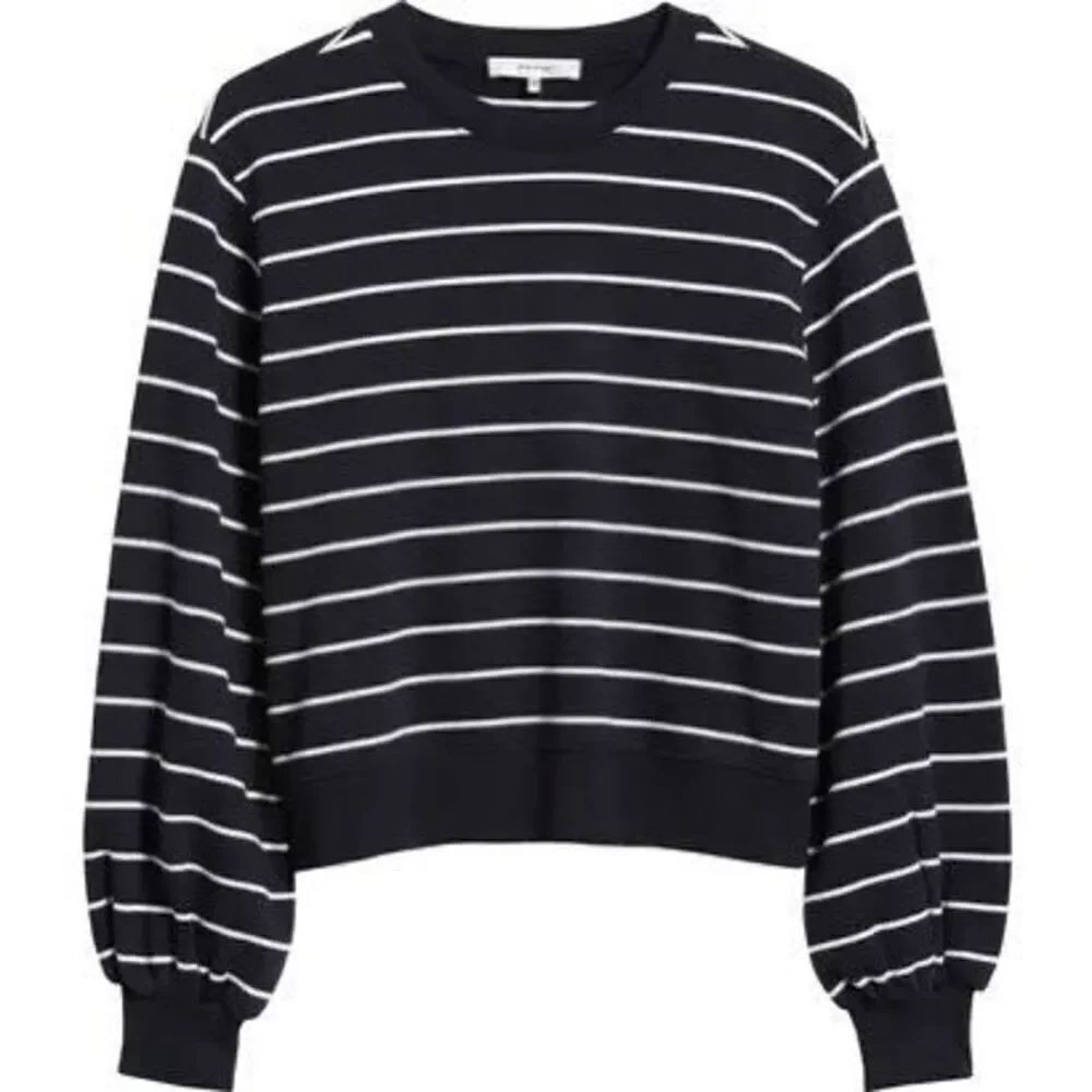 Frame Women's Navy White Striped Blouson Sleeve Sweatshirt Medium NWOT T008